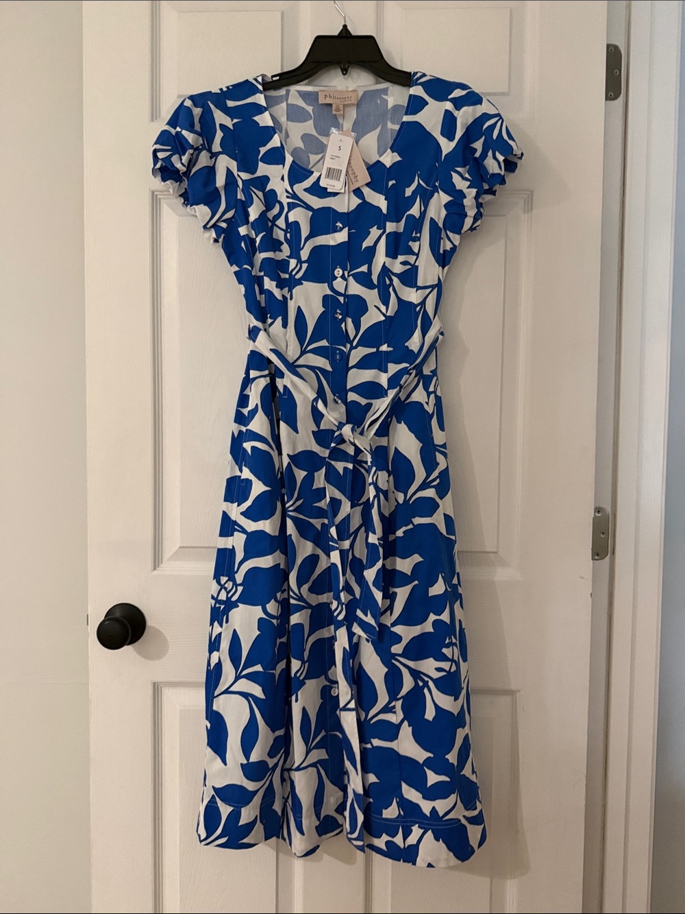 Philosophy Blue and White Floral Tie-Waist Midi Dress